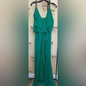 BCBGMAXAZRIA Women’s Chiffon Drape Emerald Green Cap Sleeve Dress Size 8